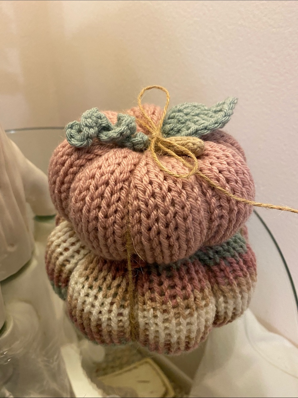 Handmade Pink Knit Fall Pumpkins - Set of 2